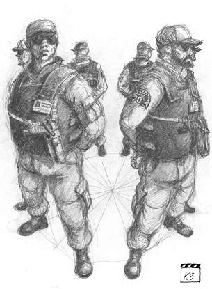Sketch of a group of bodyguards