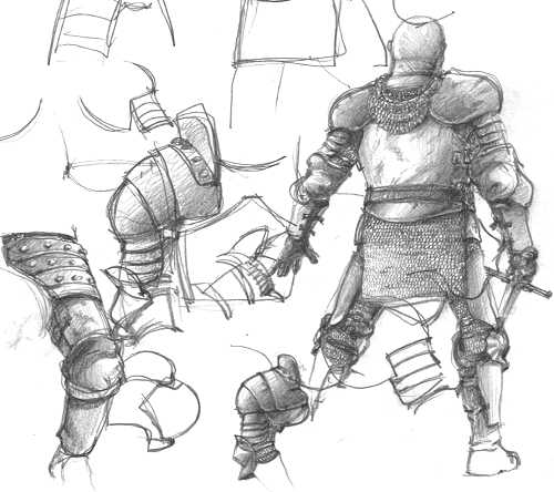 Sketches of knight's armor, details
