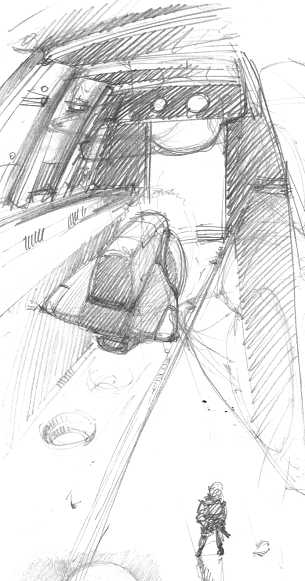 Sketch of a vehicle in a dock